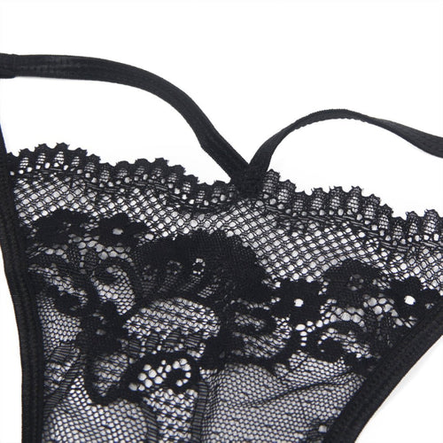 Black Sexy Lace Hollow Out Women Thong Underwear - TeaseFashion