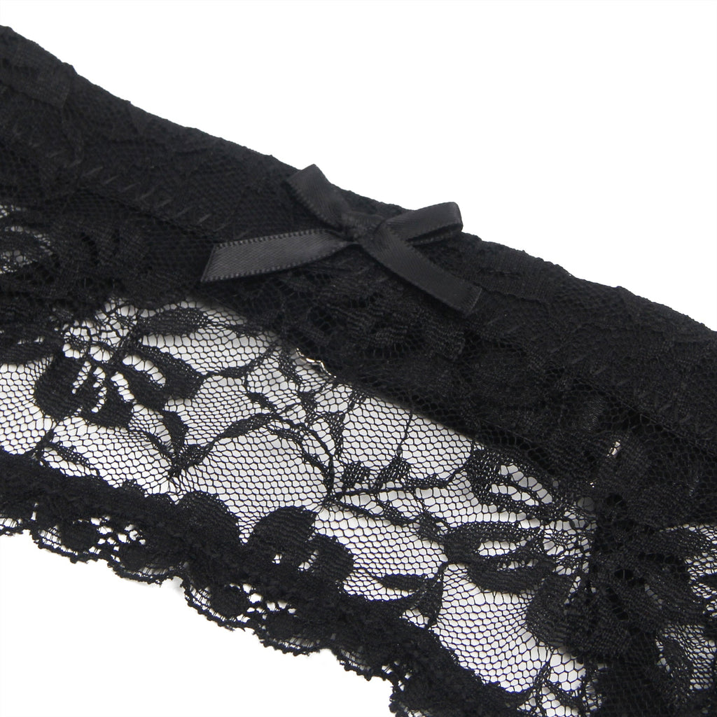 Black Sexy Lace Metal Clips Garter Panty - TeaseFashion