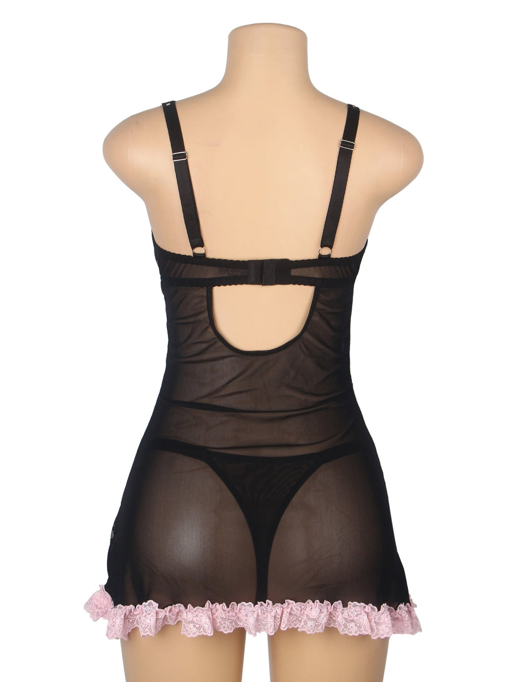 Black Sexy Lace Ruffled Suspender Nightdress - TeaseFashion