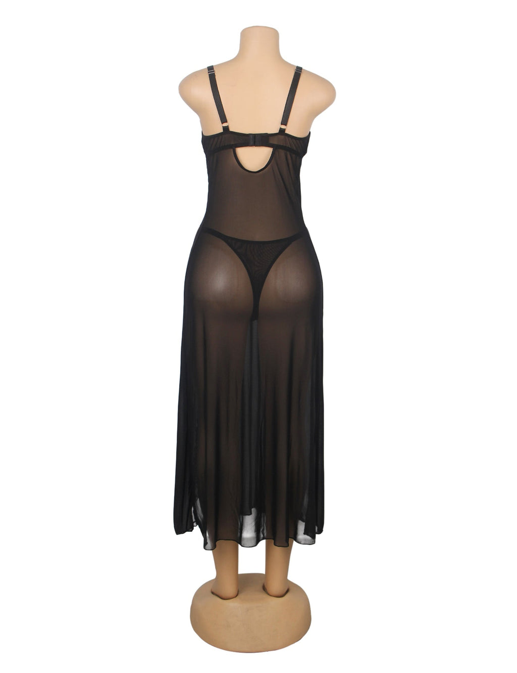 Black Sexy Mesh Lace Long Split Nightgown - TeaseFashion
