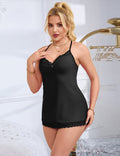 Black Sexy Modal Lace Suspender Nightwear - TeaseFashion
