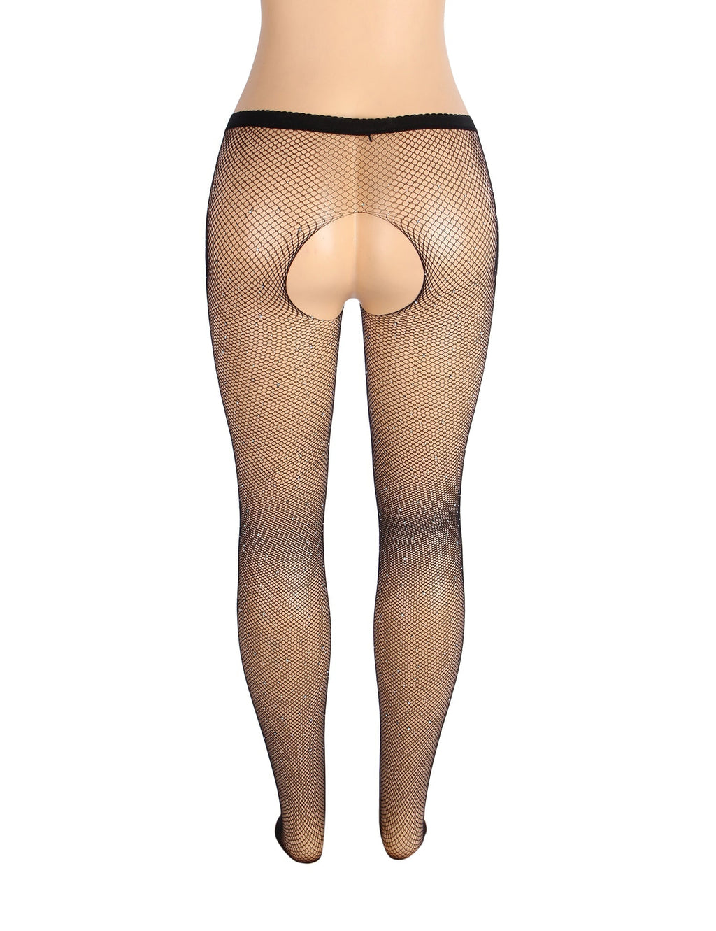 Black Sexy Rhinestone Crotchless Fishnet Pantyhose - TeaseFashion