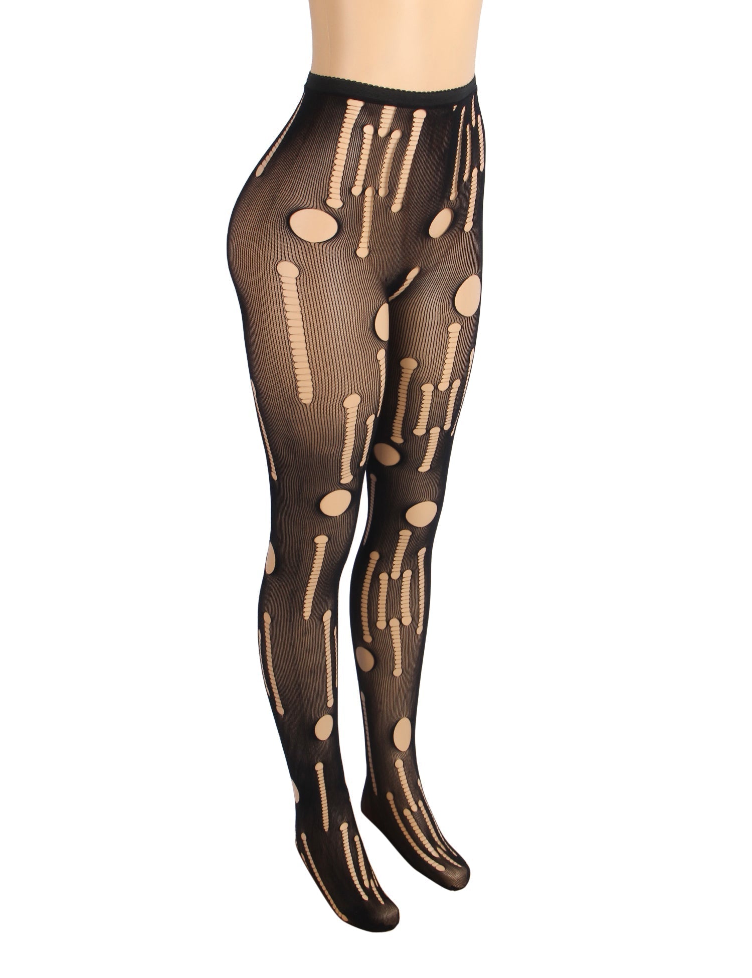 Black Sexy Torn Fishnet Pantyhose - TeaseFashion