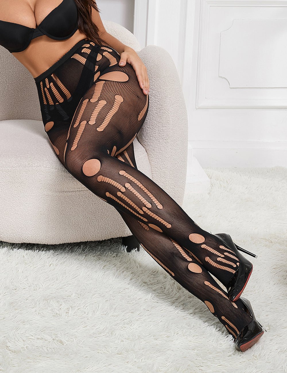 Black Sexy Torn Fishnet Pantyhose - TeaseFashion