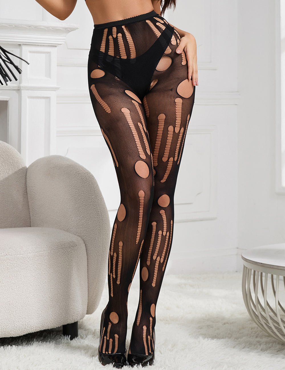 Black Sexy Torn Fishnet Pantyhose - TeaseFashion