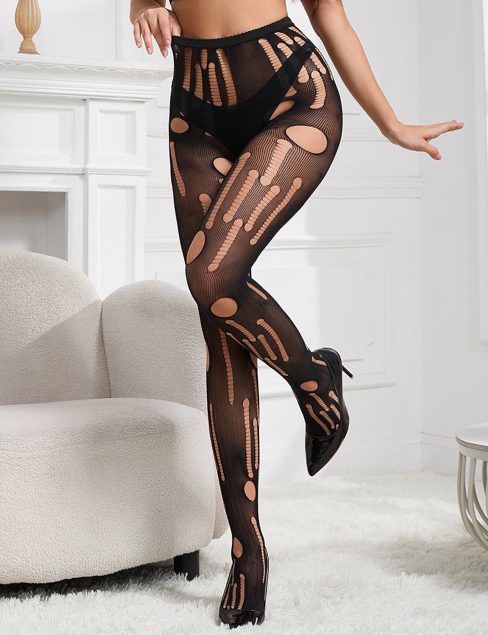 Black Sexy Torn Fishnet Pantyhose - TeaseFashion