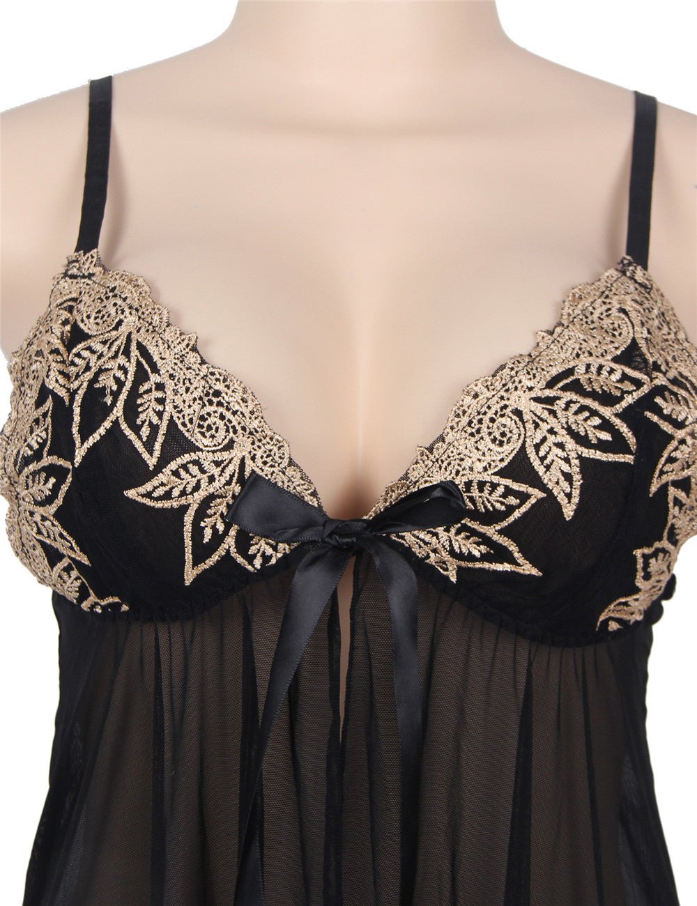 Black Sheer Mesh Babydoll Lingerie Set - TeaseFashion