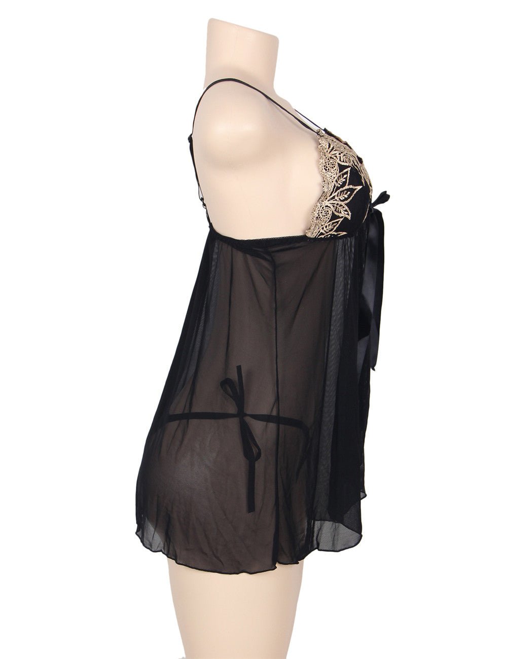 Black Sheer Mesh Babydoll Lingerie Set - TeaseFashion