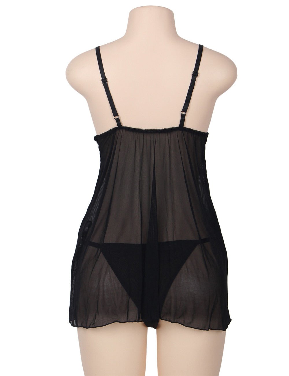 Black Sheer Mesh Babydoll Lingerie Set - TeaseFashion