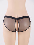 Black Sheer Mesh Hipster with Open Back & Wide Waistband - TeaseFashion