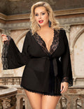 Black Sheer Mesh Sleepwear – Long Sleeves, Open Front & Waist Belt - TeaseFashion
