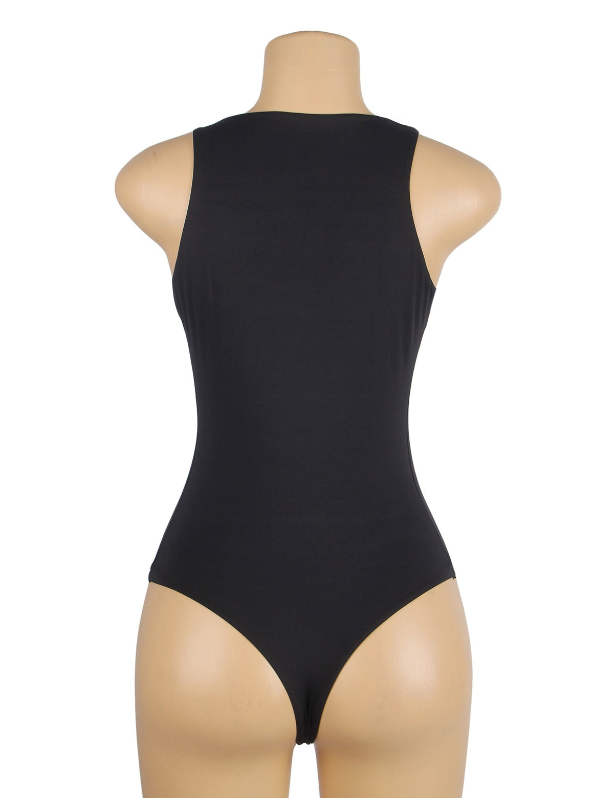 Black Sleeveless Bodysuit – Brushed Nylon, Round Neck & Snap Crotch - TeaseFashion