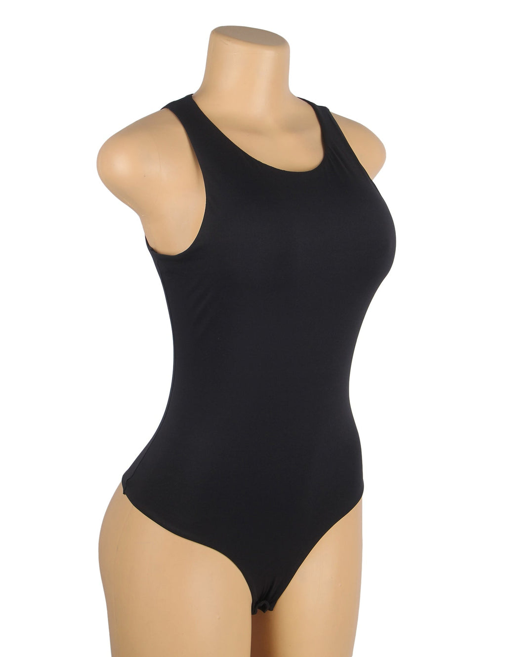 Black Sleeveless Bodysuit – Brushed Nylon, Round Neck & Snap Crotch - TeaseFashion