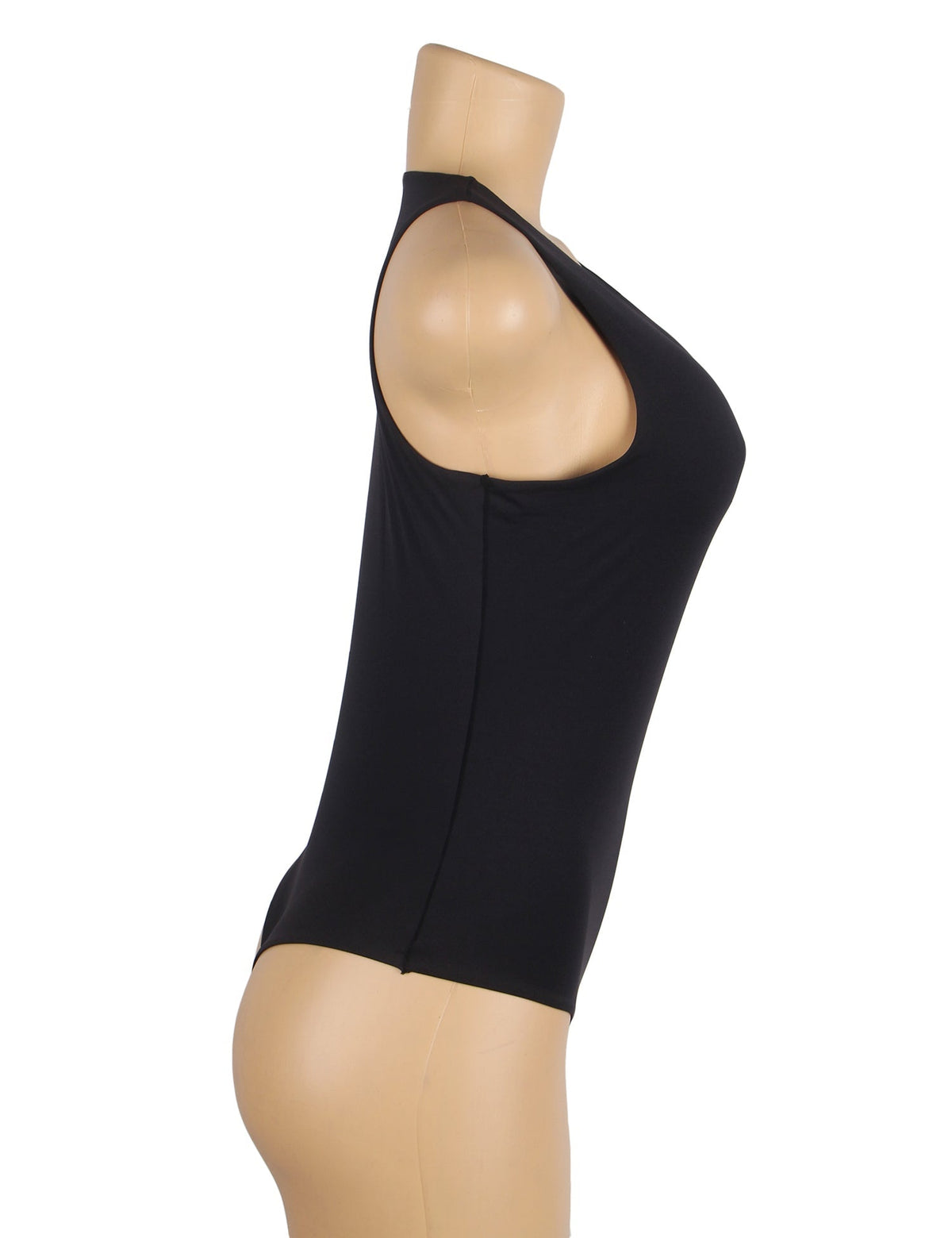 Black Sleeveless Bodysuit – Brushed Nylon, Round Neck & Snap Crotch - TeaseFashion