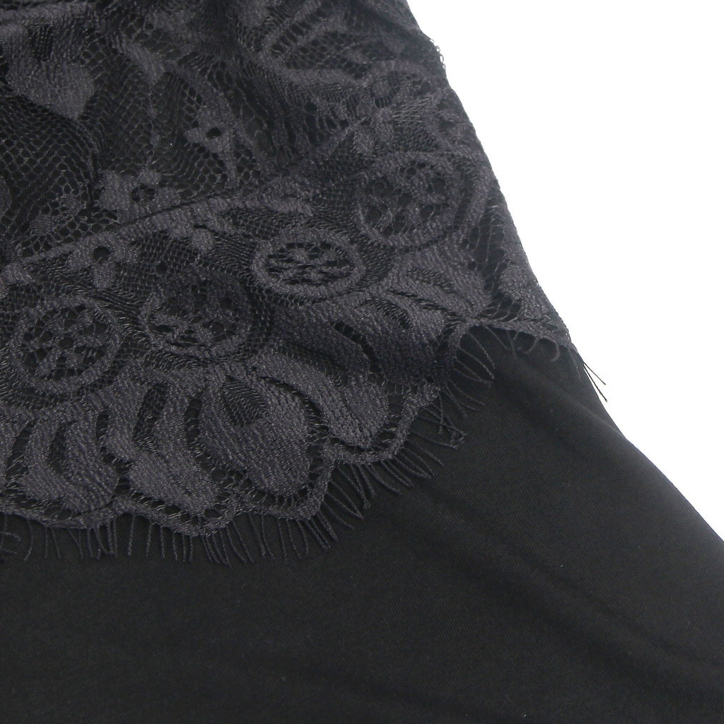 Black Sleeveless Bodysuit – Eyelash Lace Chest, Pearl Button Mesh Back - TeaseFashion