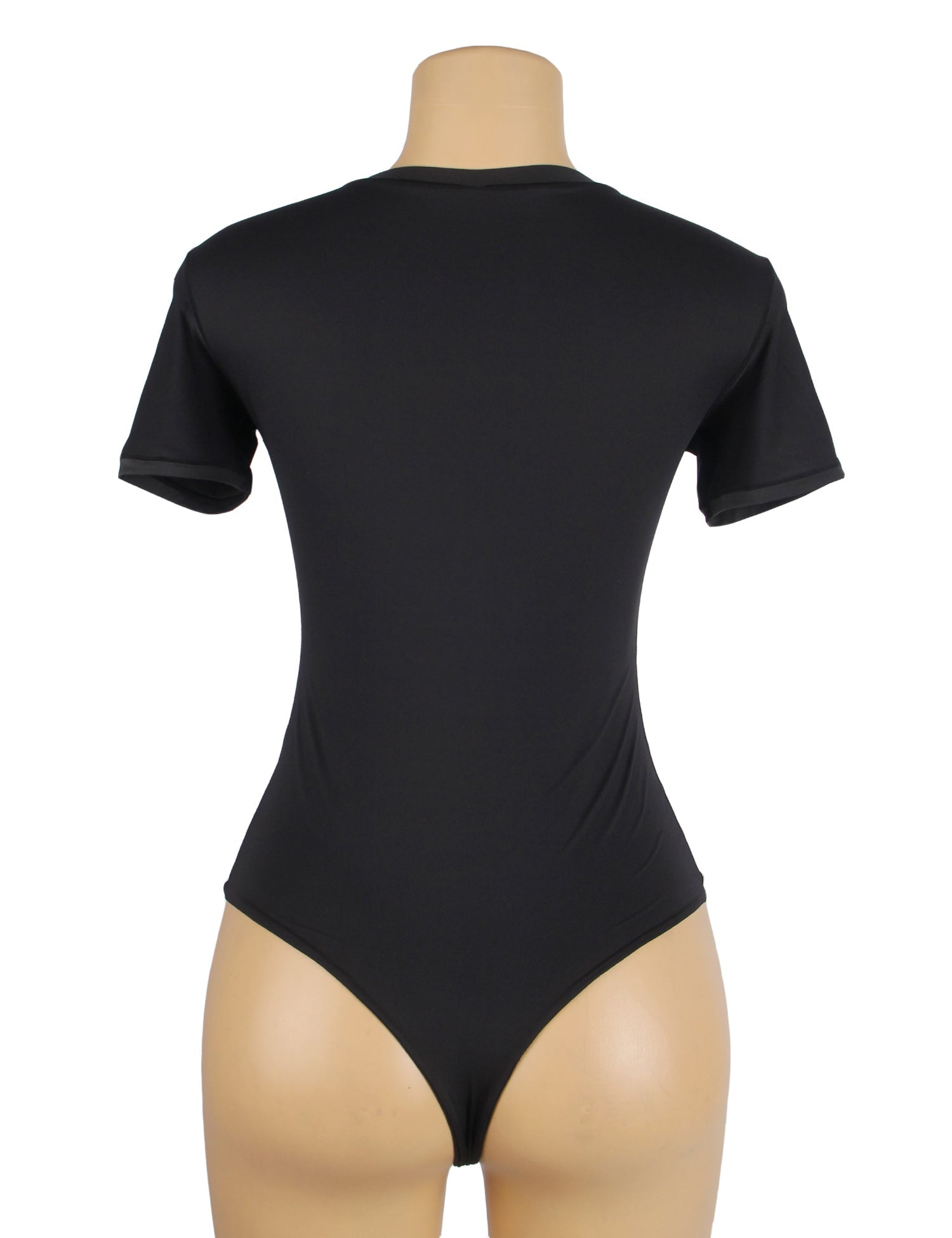 Black Sleeveless Bodysuit – Lace Chest, Pearl Button Mesh Back - TeaseFashion