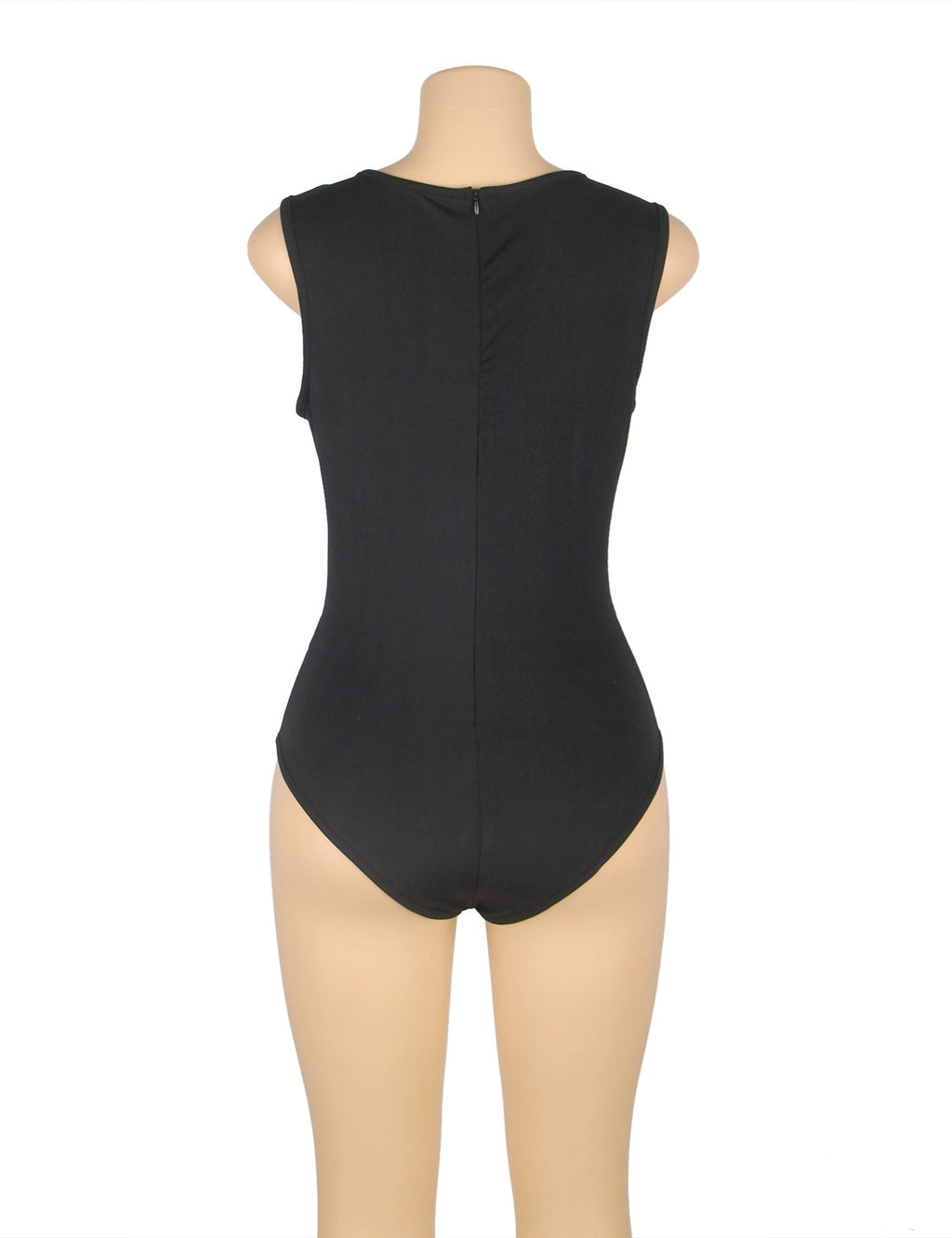 Black Sleeveless Deep V Bodysuit – Wrinkle - Resistant, Back Zipper & Snap Crotch - TeaseFashion