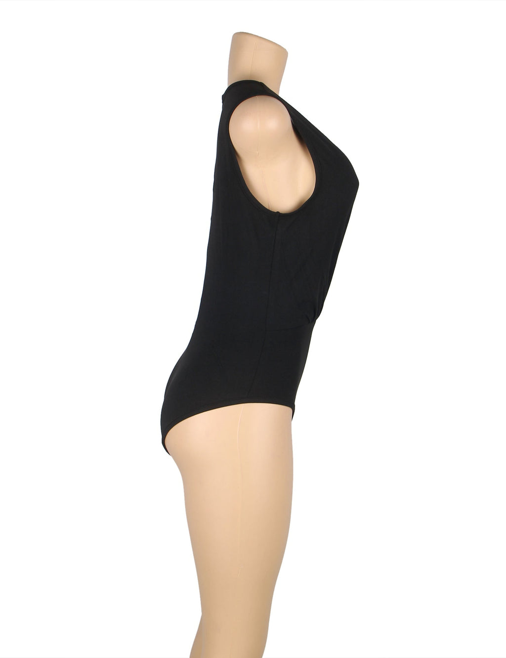 Black Sleeveless Deep V Bodysuit – Wrinkle - Resistant, Back Zipper & Snap Crotch - TeaseFashion