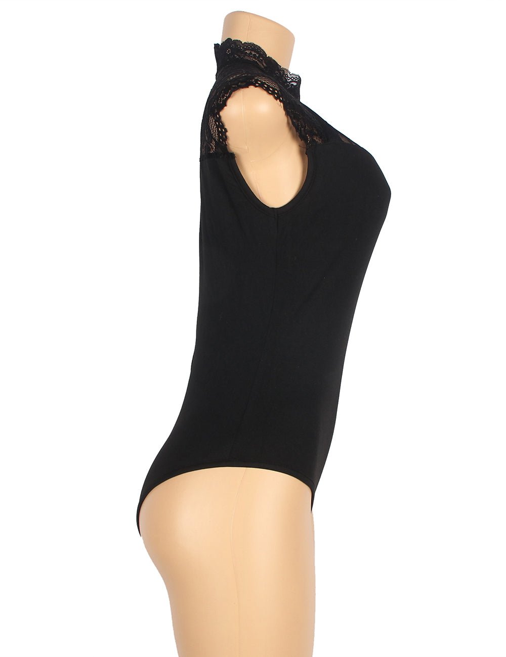 Black Sleeveless Lace Mesh Bodysuit – Sheer, Back Zipper & Snap Crotch - TeaseFashion