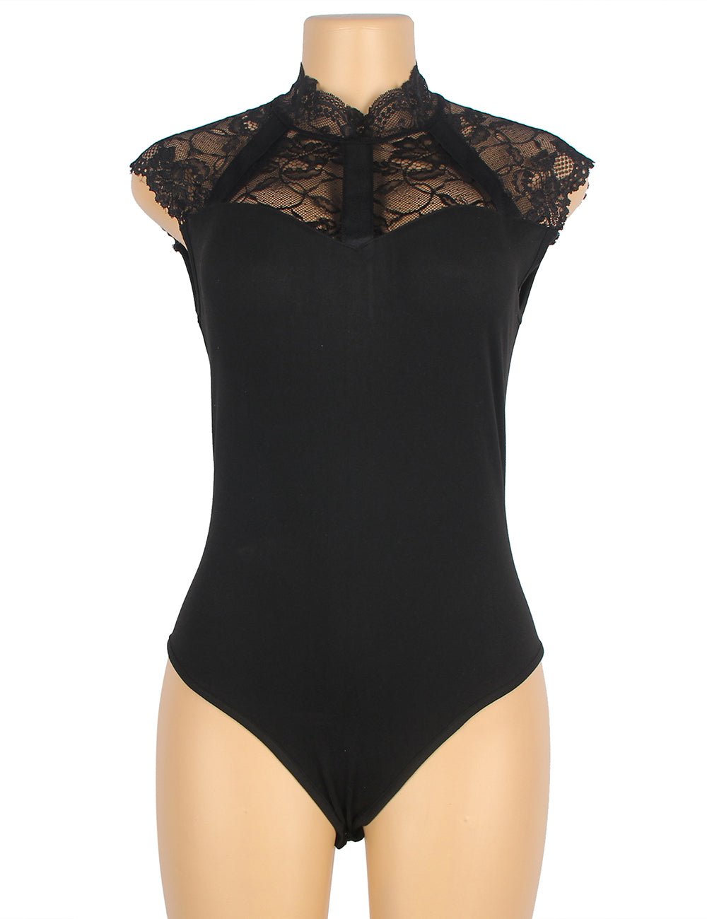 Black Sleeveless Lace Mesh Bodysuit – Sheer, Back Zipper & Snap Crotch - TeaseFashion