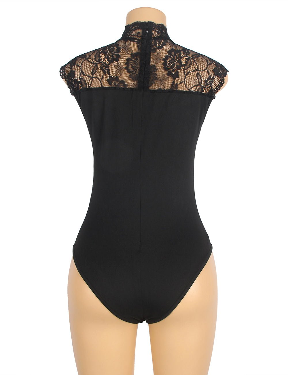 Black Sleeveless Lace Mesh Bodysuit – Sheer, Back Zipper & Snap Crotch - TeaseFashion