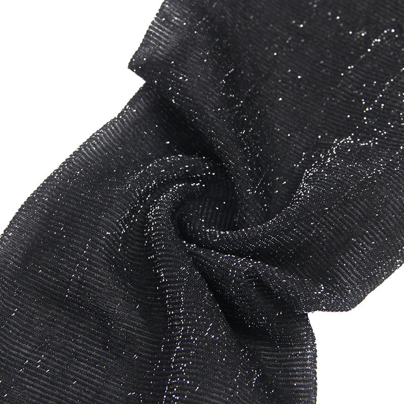 Black Sparkle Thigh - High Stockings with Lace Trim & Silicone Band - TeaseFashion