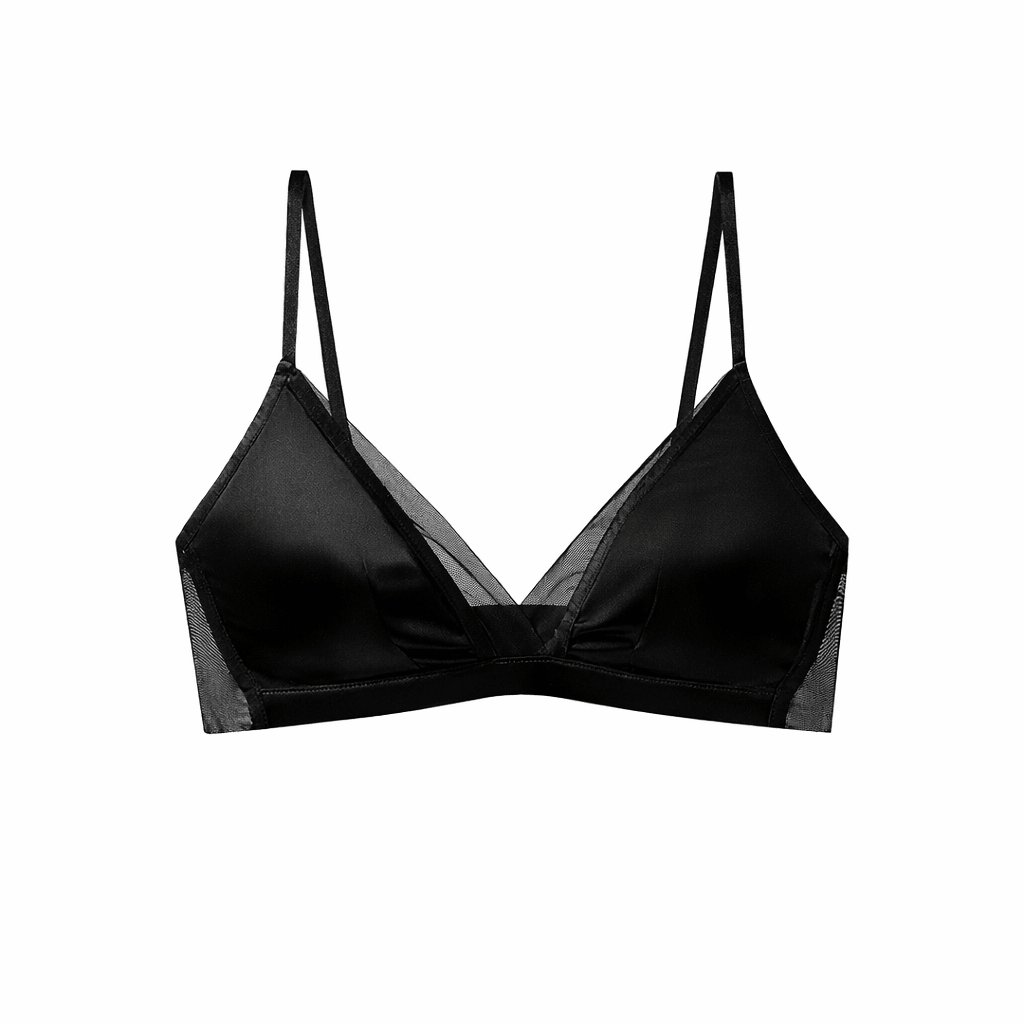 Black Stretch Lingerie Steel Ring Comfortable Silk Underwear Bra - TeaseFashion