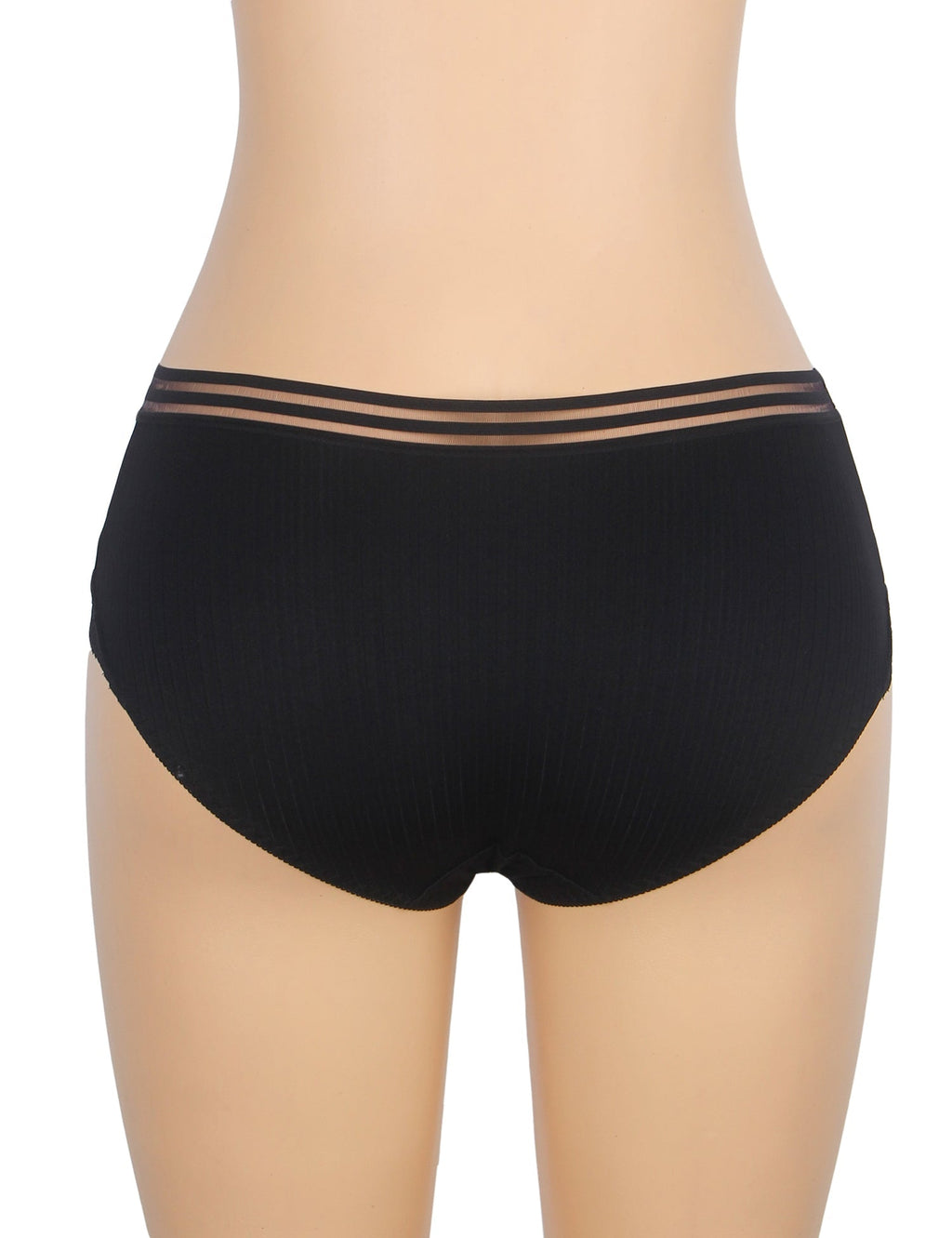 Black Striped Brief with Lace Hem & Cotton Gusset - TeaseFashion