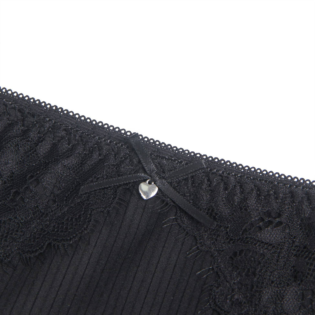 Black Striped Brief with Lace Trim & Bow Detail - TeaseFashion