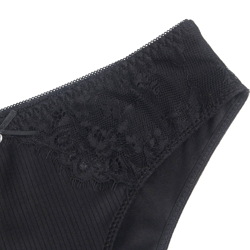 Black Striped Brief with Lace Trim & Bow Detail - TeaseFashion