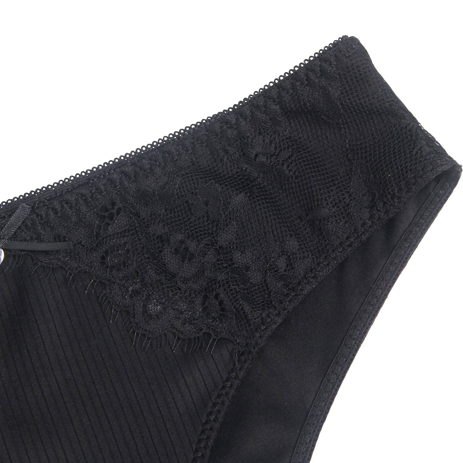 Black Striped Brief with Lace Trim & Bow Detail - TeaseFashion
