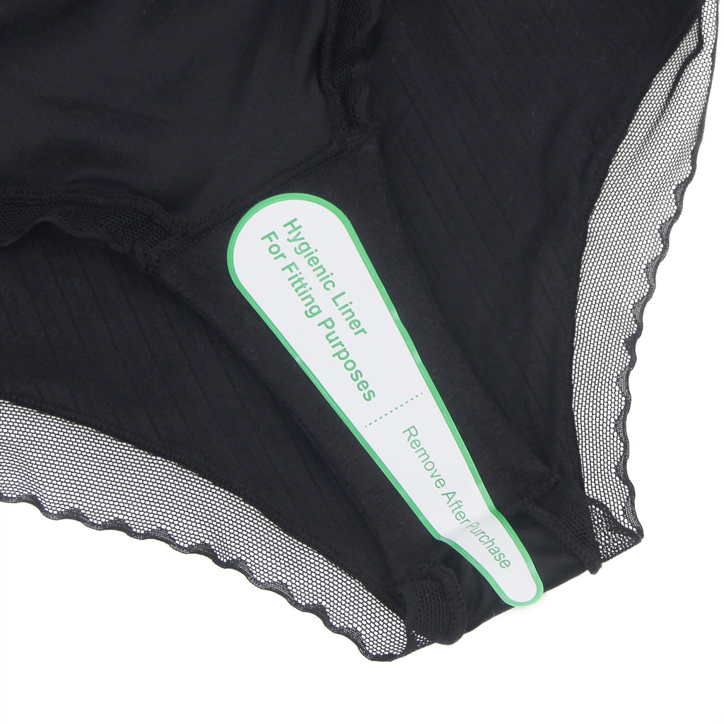 Black Striped Brief with Mesh Front Panel & 3D Bow - TeaseFashion