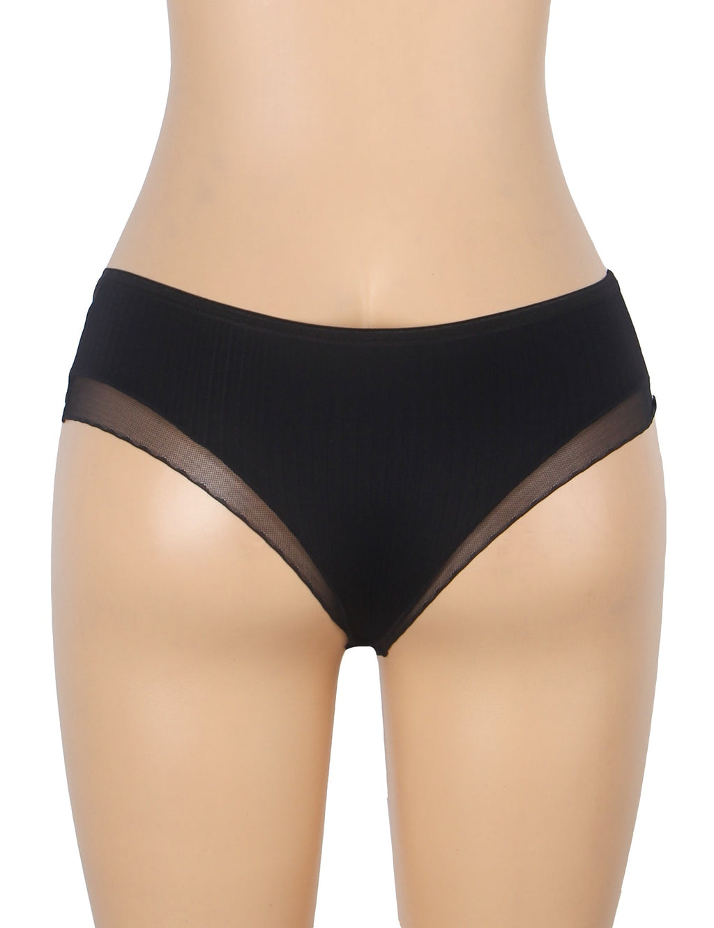 Black Striped Brief with Mesh Front Panel & 3D Bow - TeaseFashion