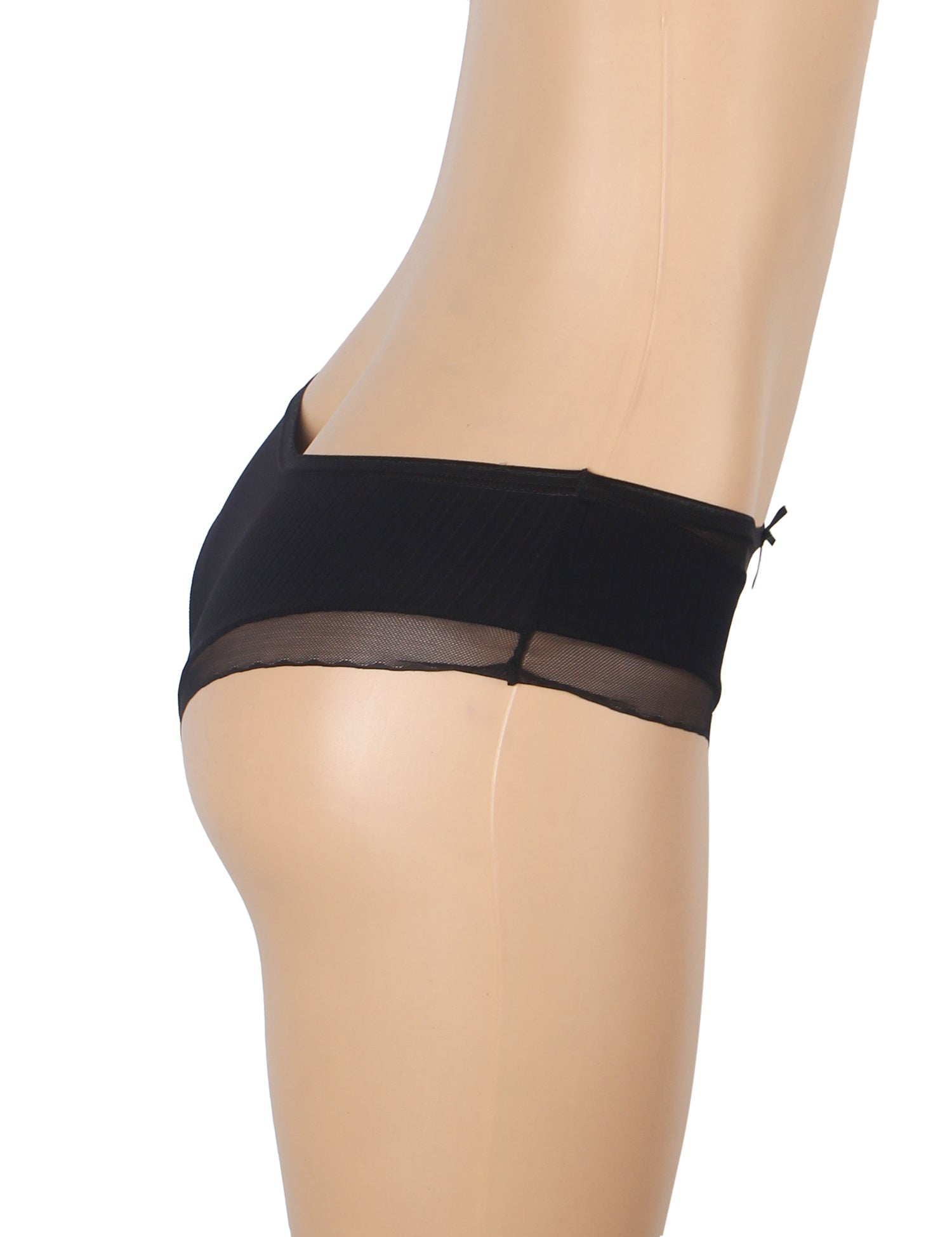 Black Striped Brief with Mesh Front Panel & 3D Bow - TeaseFashion
