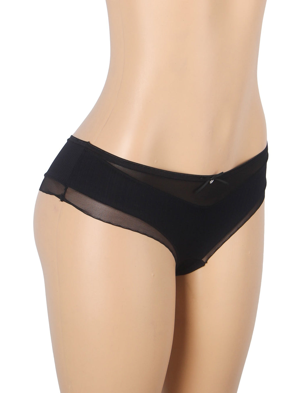 Black Striped Brief with Mesh Front Panel & 3D Bow - TeaseFashion