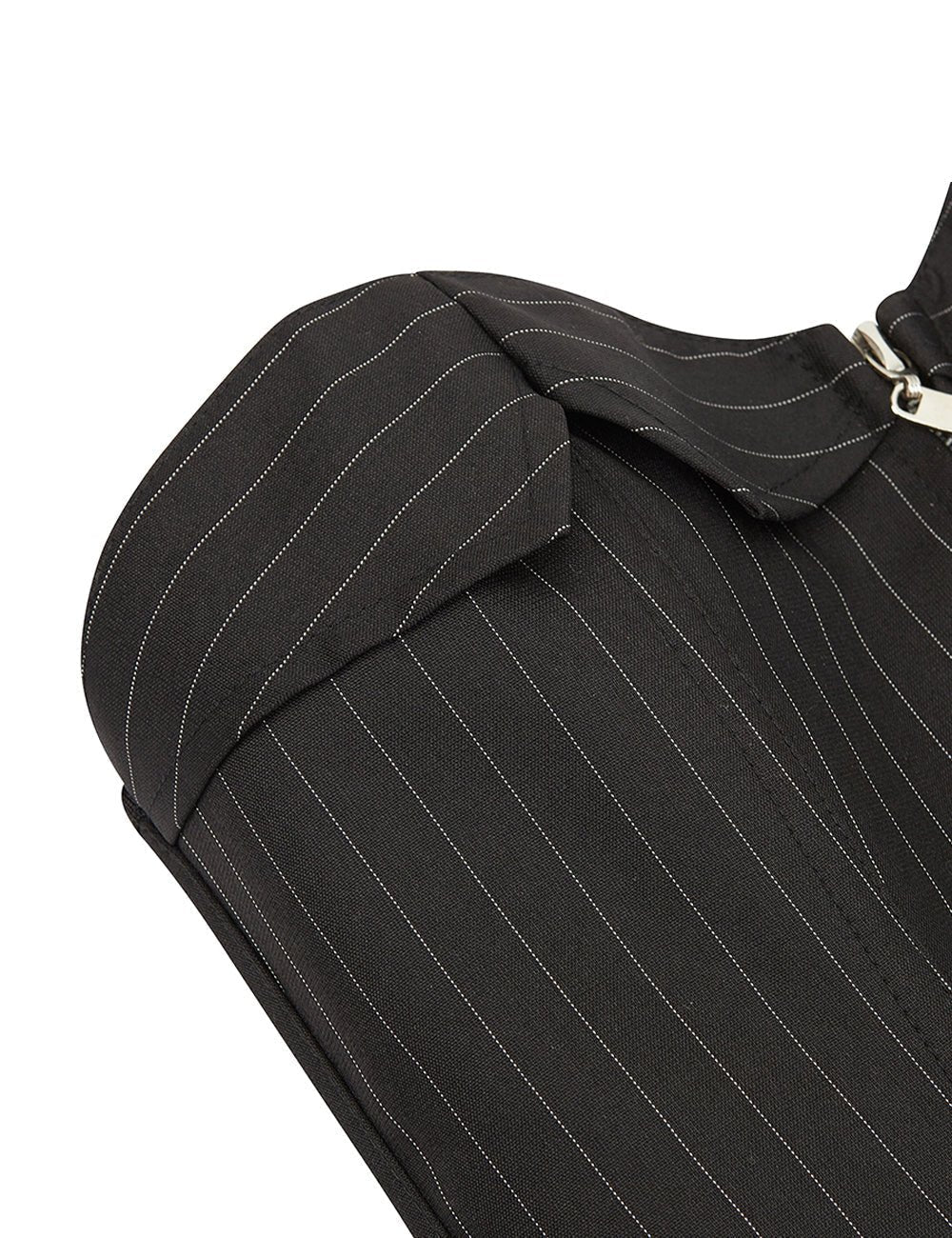 Black Striped Corset Set with Zip, Skirt & Thong - TeaseFashion