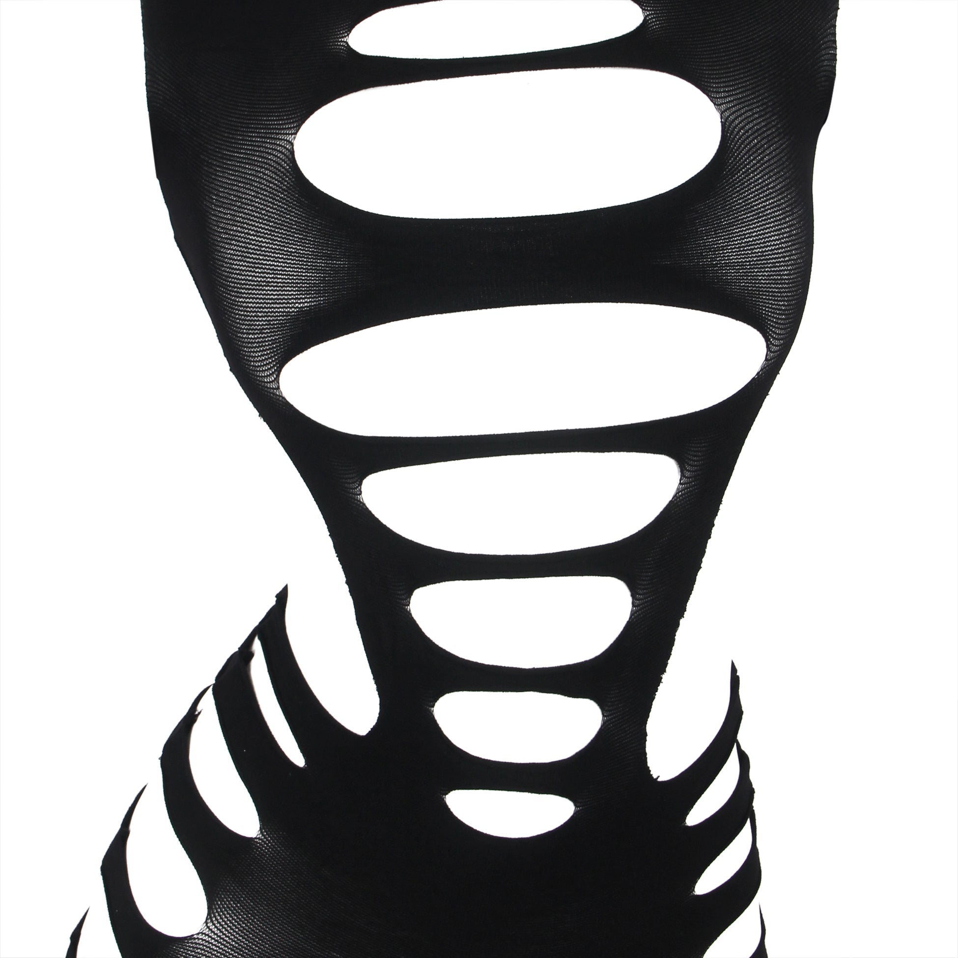 Black Striped Hollow - Out Long - Sleeve Bodycon Bodysuit - TeaseFashion