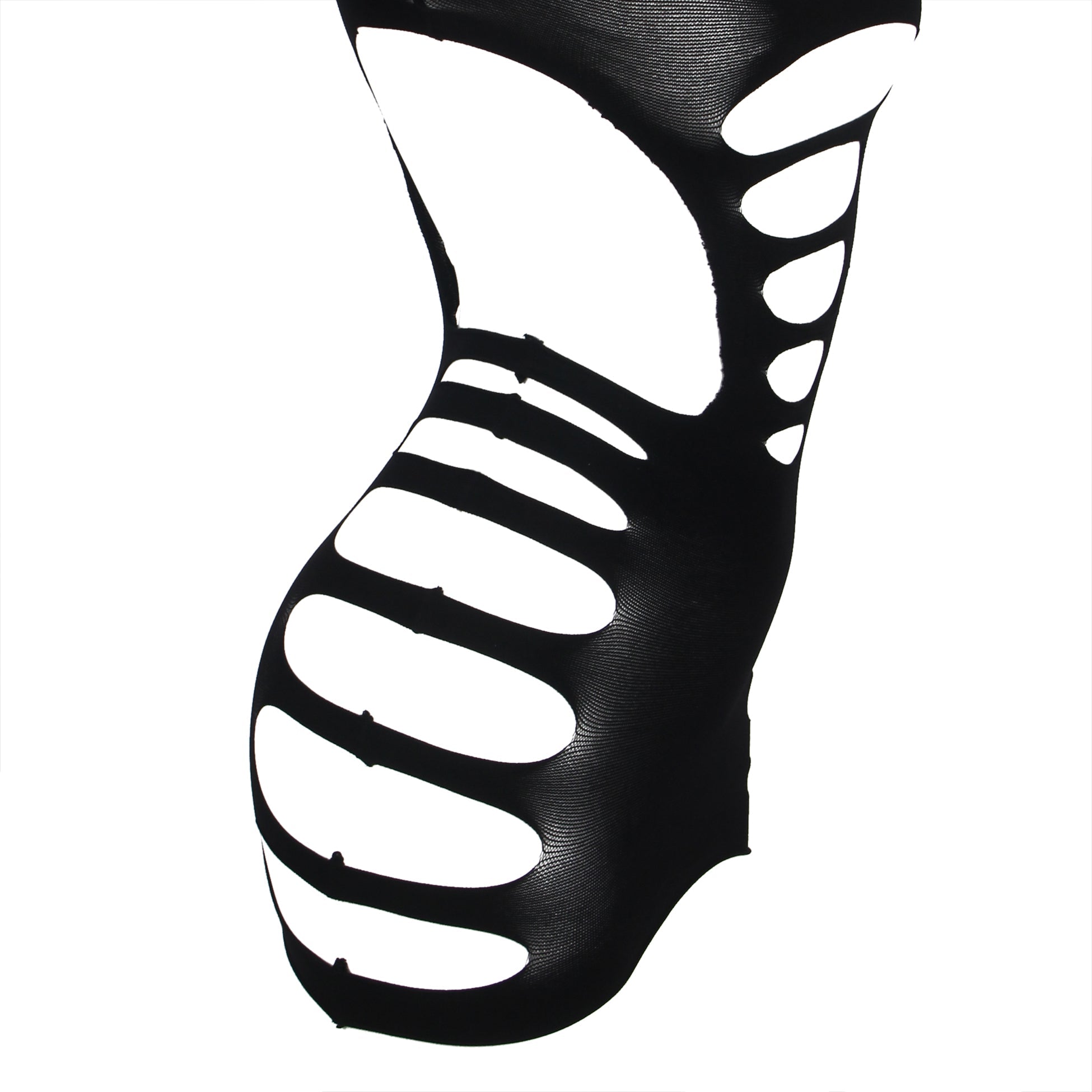 Black Striped Hollow - Out Long - Sleeve Bodycon Bodysuit - TeaseFashion