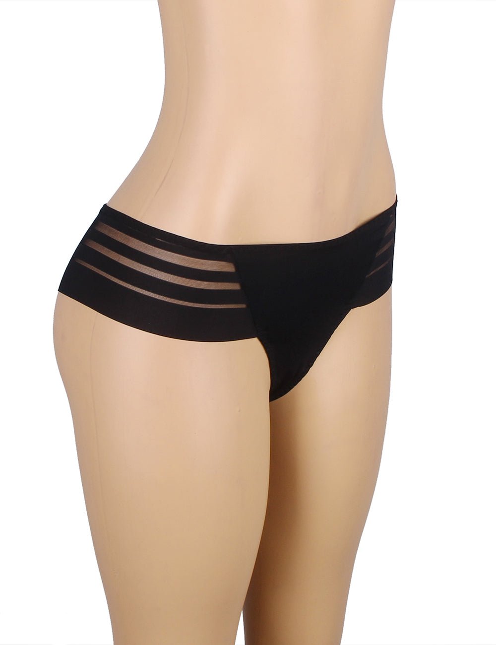 Black Striped Mesh Panty – Swimwear Panel Front & Cotton Gusset - TeaseFashion