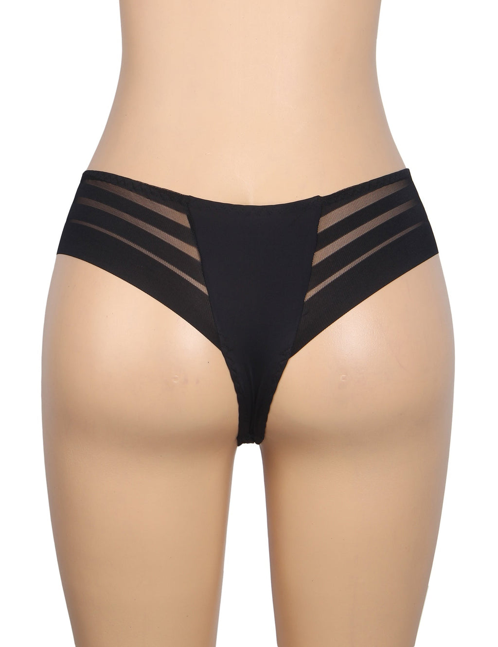 Black Striped Mesh & Swimwear Fabric Panty – Cotton Padded - TeaseFashion