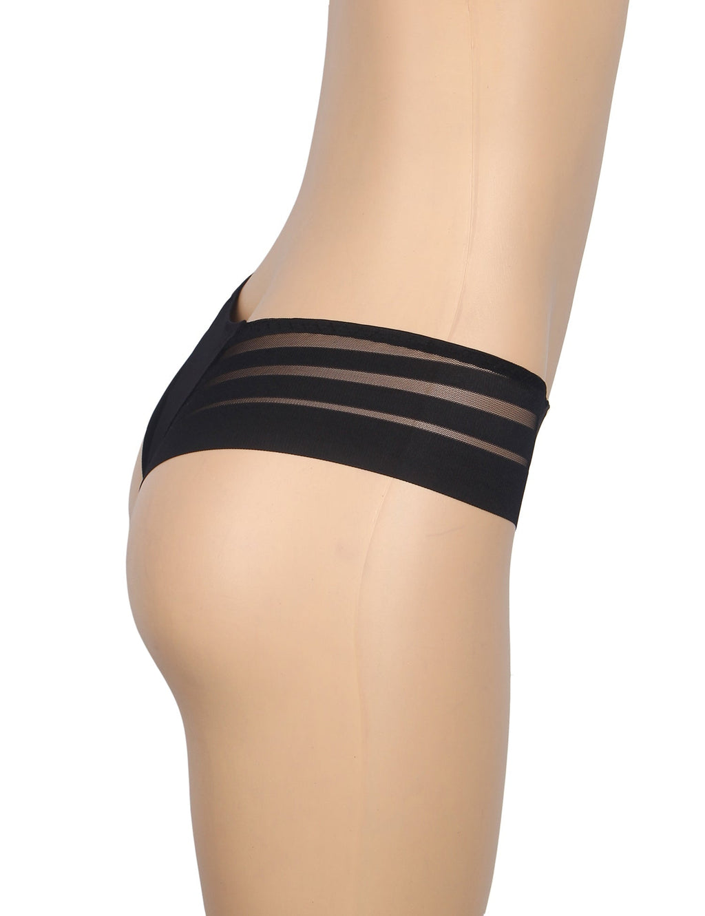 Black Striped Mesh & Swimwear Fabric Panty – Cotton Padded - TeaseFashion
