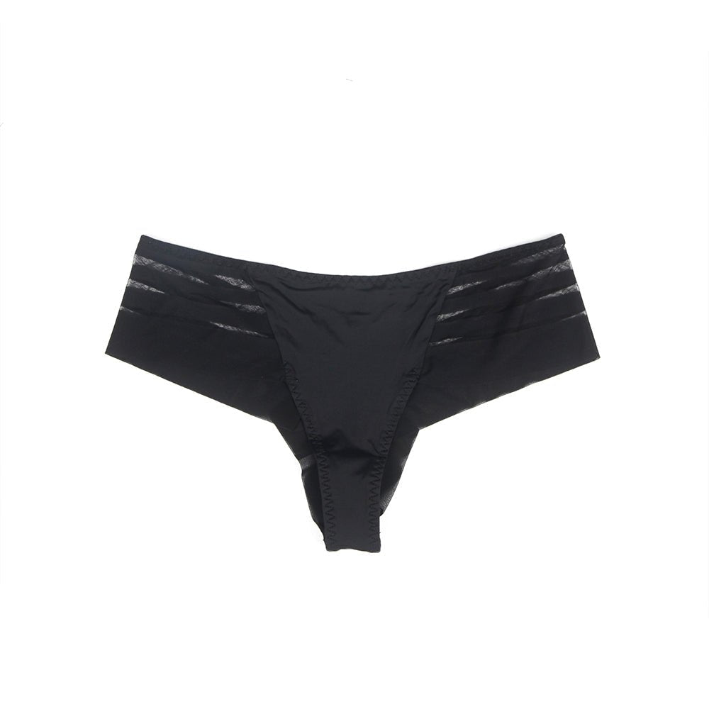 Black Striped Mesh & Swimwear Fabric Panty – Cotton Padded - TeaseFashion