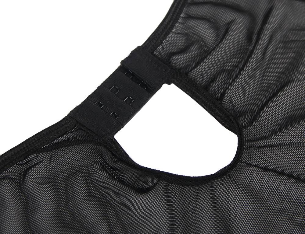 Black Underwired Mesh Babydoll with Front Lace Panel, Eyelash Lace Hem & Hook Closure - TeaseFashion