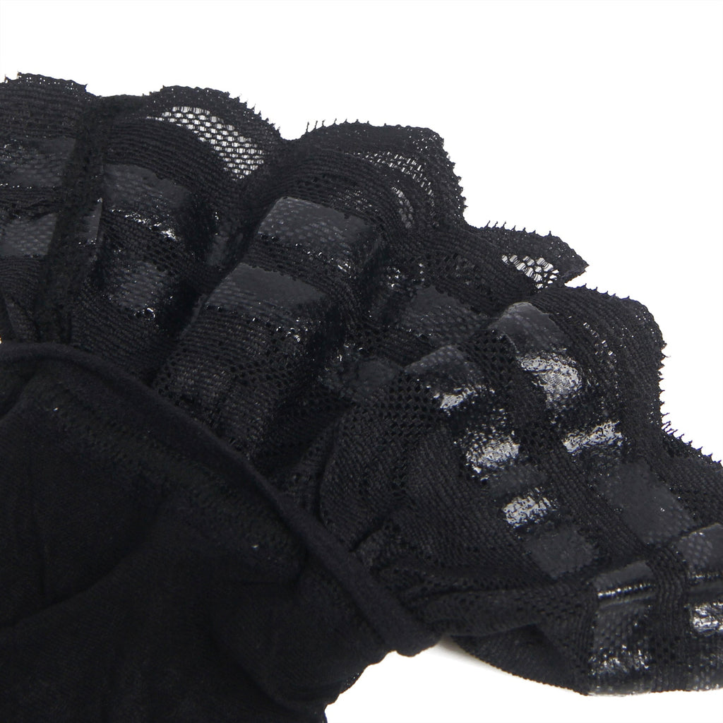 Black Vertical - Stripe Stockings with Lace Trim & Silicone Band - TeaseFashion