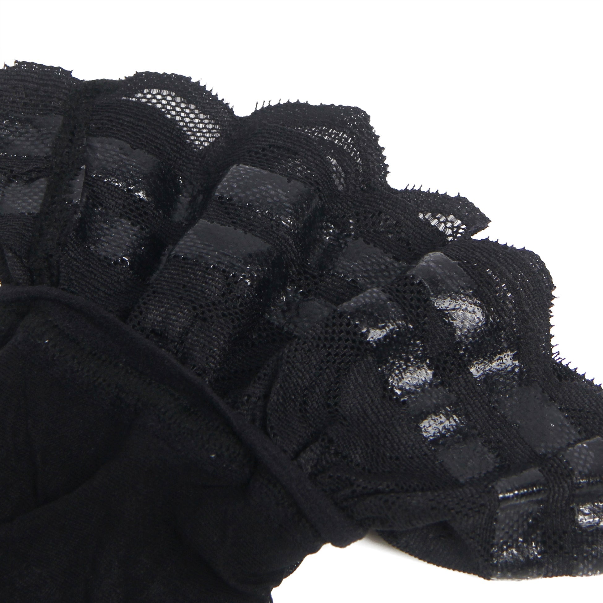 Black Vertical - Stripe Stockings with Lace Trim & Silicone Band - TeaseFashion