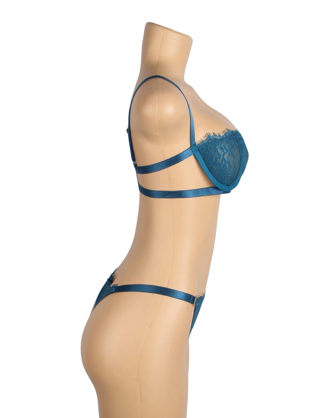 Blue Eyelash Lace Bra Set – Underwire & Elastic Underbust Band - TeaseFashion