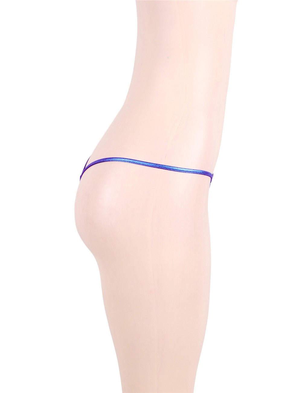 Blue Faux Leather Micro G - String Thong - TeaseFashion