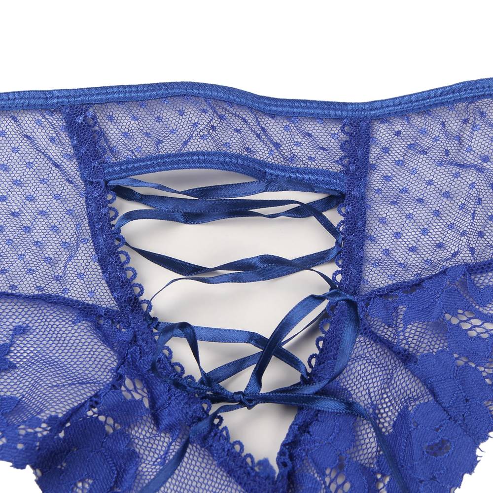 Blue High - Waist Lace Panty – Adjustable Straps & Cotton Gusset - TeaseFashion