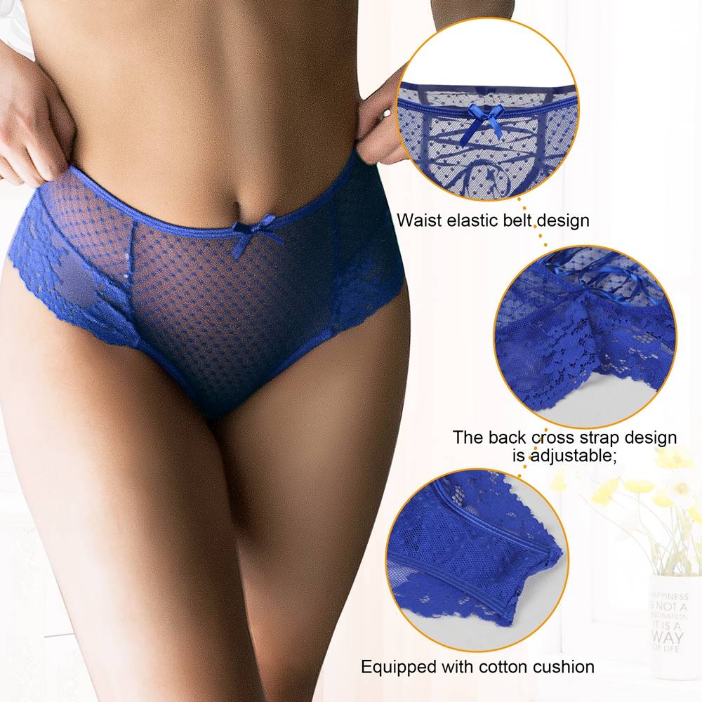 Blue High - Waist Lace Panty – Adjustable Straps & Cotton Gusset - TeaseFashion