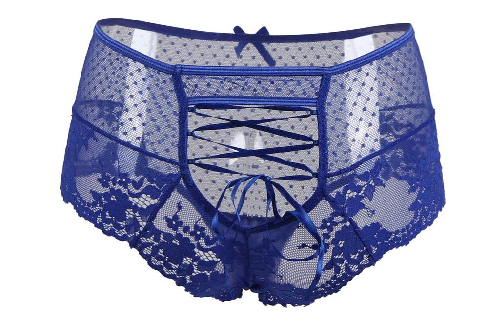 Blue High - Waist Lace Panty – Adjustable Straps & Cotton Gusset - TeaseFashion